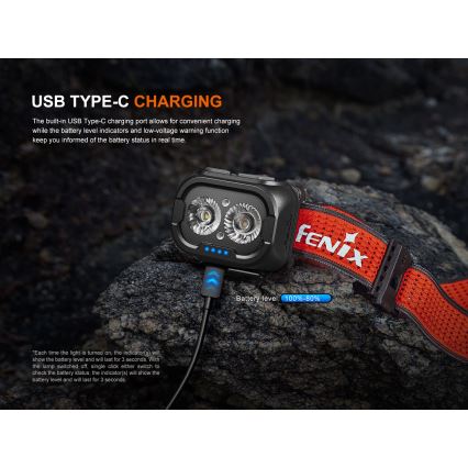 Fenix HL18RTV20BLC - LED Ściemnialna ładowalna czołówka LED/USB IP66 800 lm 160 h czarny/pomarańczowy