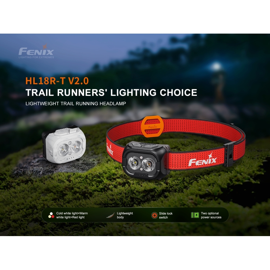Fenix HL18RTV20WHT - LED Ściemnialna ładowalna czołówka LED/USB IP66 800 lm 160 h biały/czarny