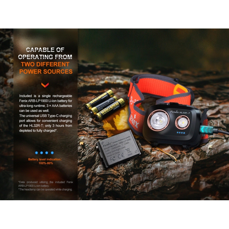 Fenix HL32RTRED - LED Czołówka akumulatorowa LED/USB/3xAAA IP66 800 lm 300 h czerwona/pomarańczowa