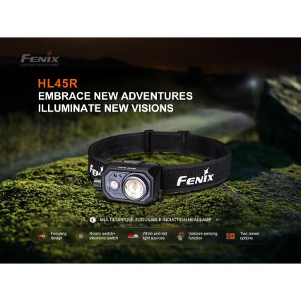 Fenix HL45R - LED Ściemnialna ładowalna czołówka z regulacją ostrości LED/USB IP66 1000 błyszcz. 240 h czarny
