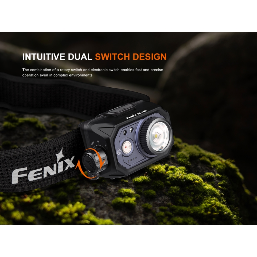 Fenix HL45R - LED Ściemnialna ładowalna czołówka z regulacją ostrości LED/USB IP66 1000 błyszcz. 240 h czarny
