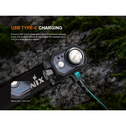 Fenix HL45R - LED Ściemnialna ładowalna czołówka z regulacją ostrości LED/USB IP66 1000 błyszcz. 240 h czarny