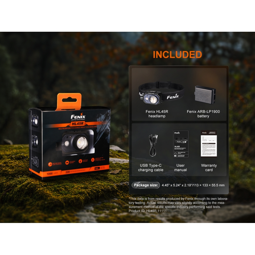 Fenix HL45R - LED Ściemnialna ładowalna czołówka z regulacją ostrości LED/USB IP66 1000 błyszcz. 240 h czarny