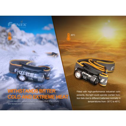 Fenix HM50RV20 - LED Czołówka akumulatorowa 3xLED/USB/1xCR123A IP68 700 błyszcz. 120 h 700 mAh