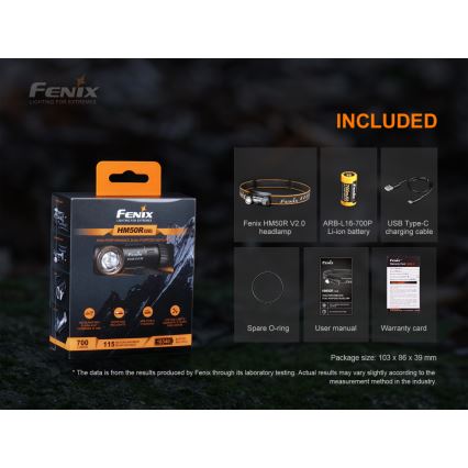 Fenix HM50RV20 - LED Czołówka akumulatorowa 3xLED/USB/1xCR123A IP68 700 błyszcz. 120 h 700 mAh