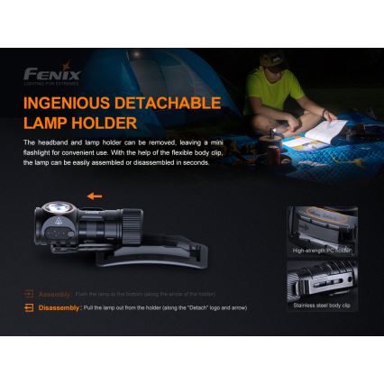 Fenix HM50RV20 - LED Czołówka akumulatorowa 3xLED/USB/1xCR123A IP68 700 błyszcz. 120 h 700 mAh