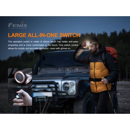 Fenix HM50RV20 - LED Czołówka akumulatorowa 3xLED/USB/1xCR123A IP68 700 błyszcz. 120 h 700 mAh