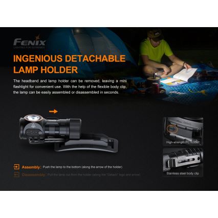 Fenix HM51RV20 - LED Czołówka akumulatorowa 3xLED/1xCR123A/USB IP68 700 błyszcz. 120 h 700 m