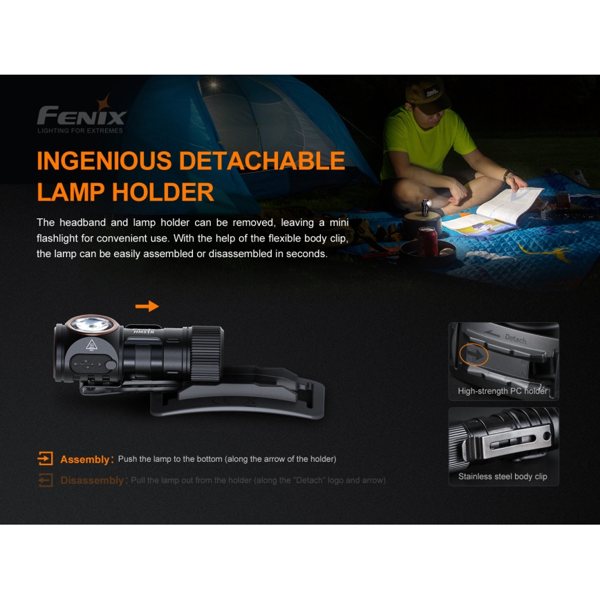 Fenix HM51RV20 - LED Czołówka akumulatorowa 3xLED/1xCR123A/USB IP68 700 błyszcz. 120 h 700 m