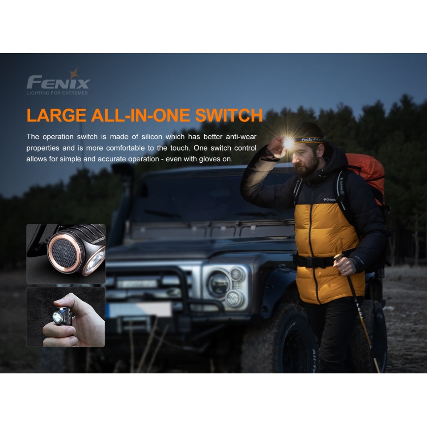 Fenix HM51RV20 - LED Czołówka akumulatorowa 3xLED/1xCR123A/USB IP68 700 błyszcz. 120 h 700 m