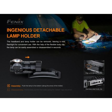 Fenix HM51RV30 - LED ściemnialna ładowalna czołówka LED/USB/1xCR123A 950 mAh IP68 860 lm 125 h pomarańczowa
