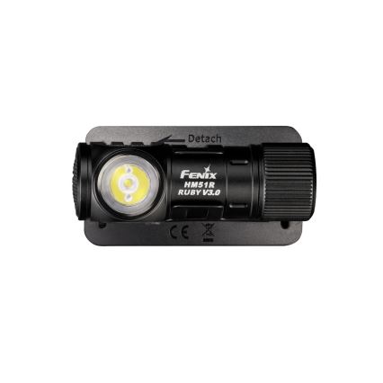 Fenix HM51RV3ABL - ładowalna czołówka LED z regulacją jasności/USB/1xCR123A 950 mAh IP68 860 lm 125 h czarna
