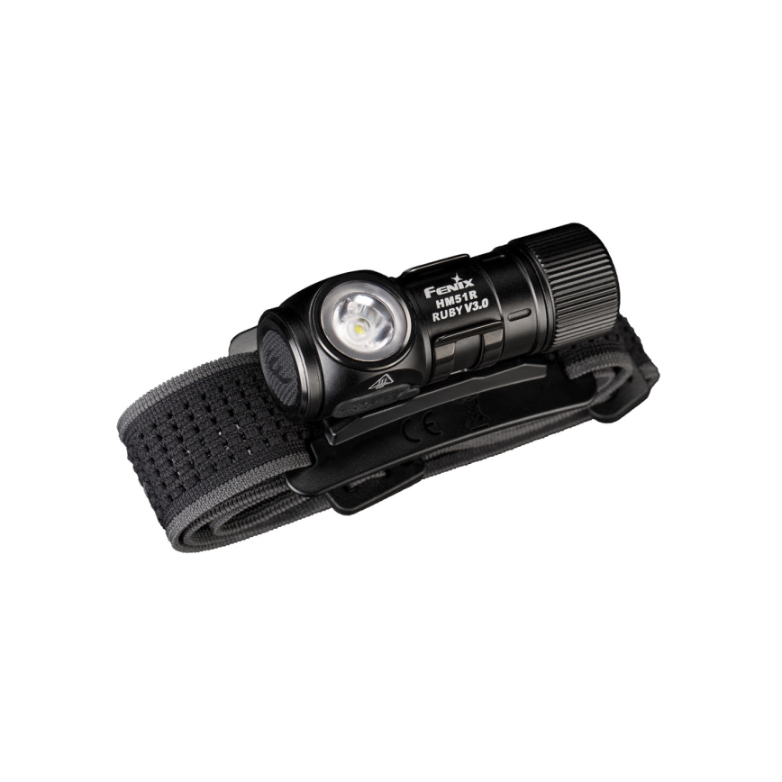Fenix HM51RV3ABL - ładowalna czołówka LED z regulacją jasności/USB/1xCR123A 950 mAh IP68 860 lm 125 h czarna
