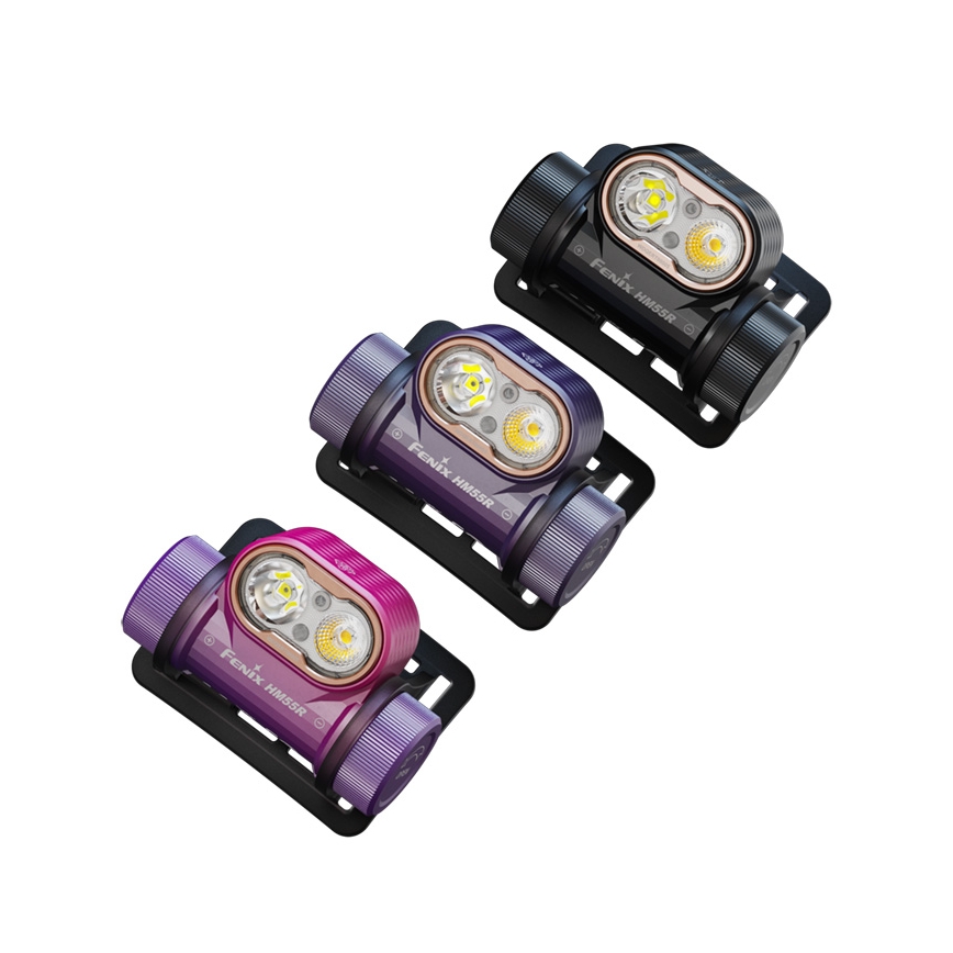 Fenix HM55RNBL - ściemnialna ładowalna czołówka LED/USB/1xCR123A 1600 mAh IP68 1200 lm 141,2 h fioletowa