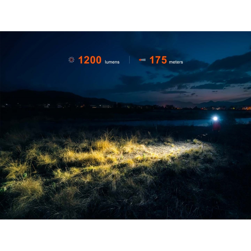 Fenix HM55RPRP - ściemnialna ładowalna czołówka LED/USB/1xCR123A 1600 mAh IP68 1200 lm 141,2 h fioletowa/czarna