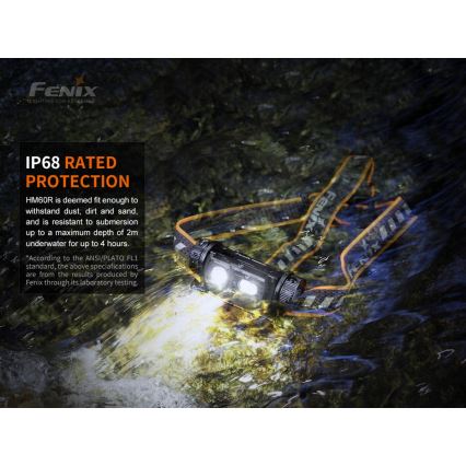 Fenix HM60R - LED Ściemnialna akumulatorowa czołówka 4xLED/USB/2xCR123A IP68 1300 błyszcz. 300 h 3400 mAh