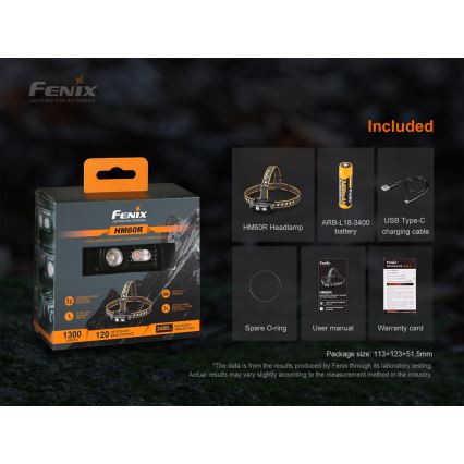 Fenix HM60R - LED Ściemnialna akumulatorowa czołówka 4xLED/USB/2xCR123A IP68 1300 błyszcz. 300 h 3400 mAh