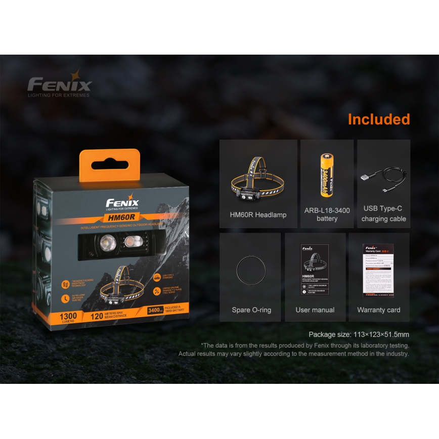 Fenix HM60R - LED Ściemnialna akumulatorowa czołówka 4xLED/USB/2xCR123A IP68 1300 błyszcz. 300 h 3400 mAh