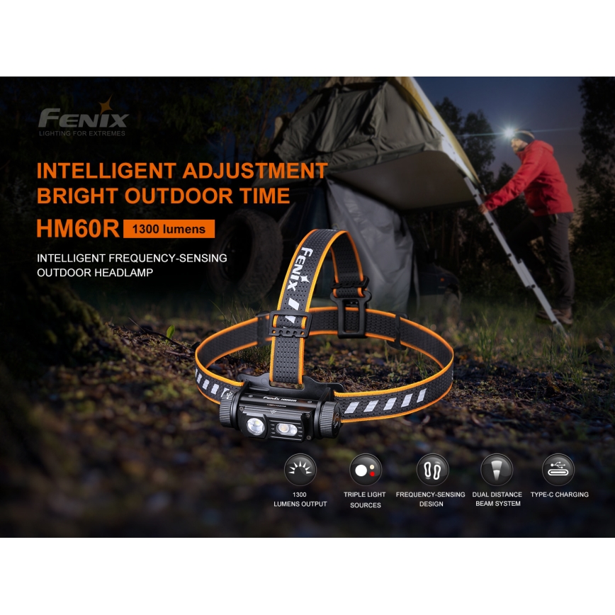 Fenix HM60R - LED Ściemnialna akumulatorowa czołówka 4xLED/USB/2xCR123A IP68 1300 błyszcz. 300 h 3400 mAh