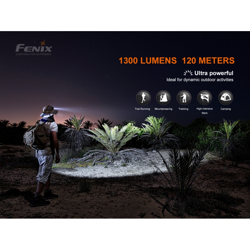 Fenix HM60R - LED Ściemnialna akumulatorowa czołówka 4xLED/USB/2xCR123A IP68 1300 błyszcz. 300 h 3400 mAh