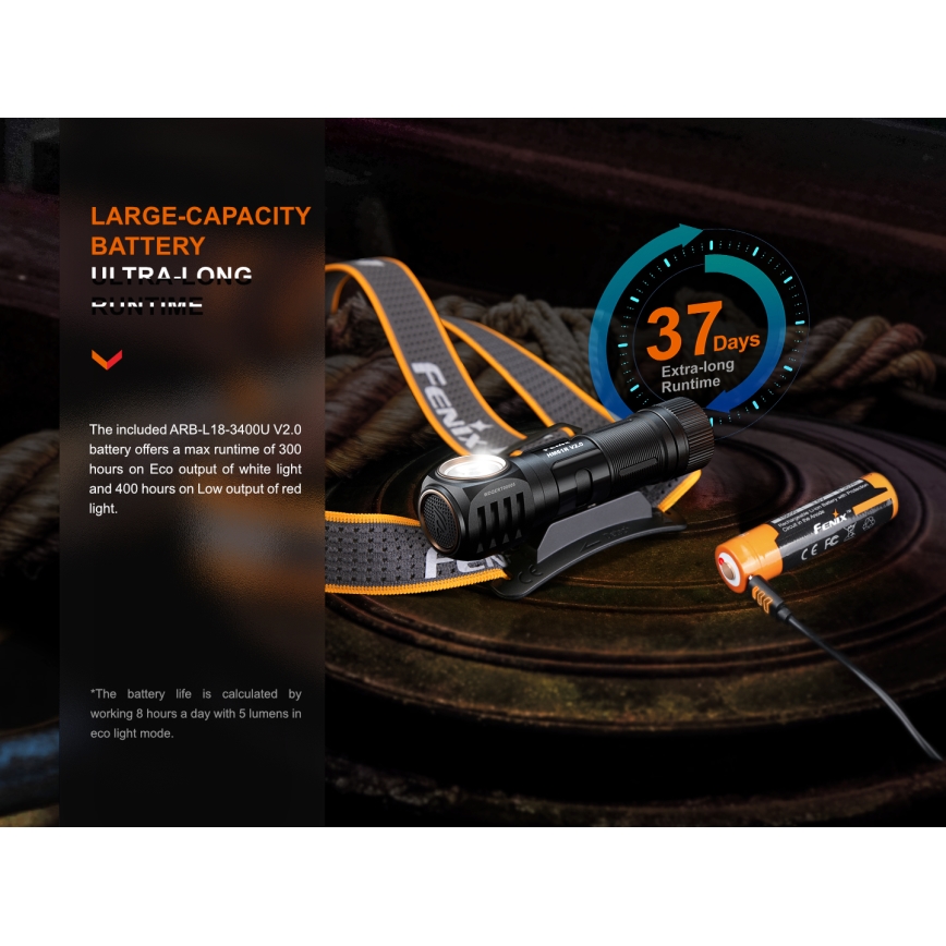 Fenix HM61RV20 - LED Czołówka akumulatorowa LED/USB/2xCR123A IP68 1600 lm 300 h 3400 mAh