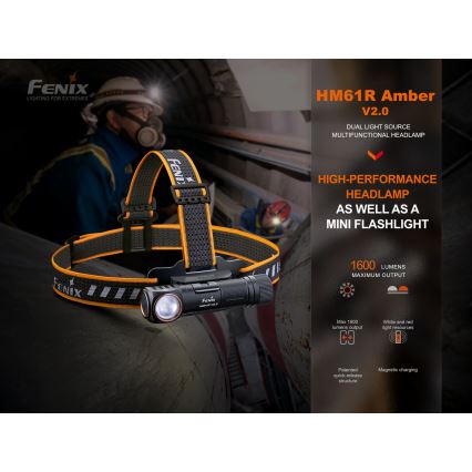 Fenix HM61RV20 - LED Czołówka akumulatorowa LED/USB/2xCR123A IP68 1600 lm 300 h 3400 mAh