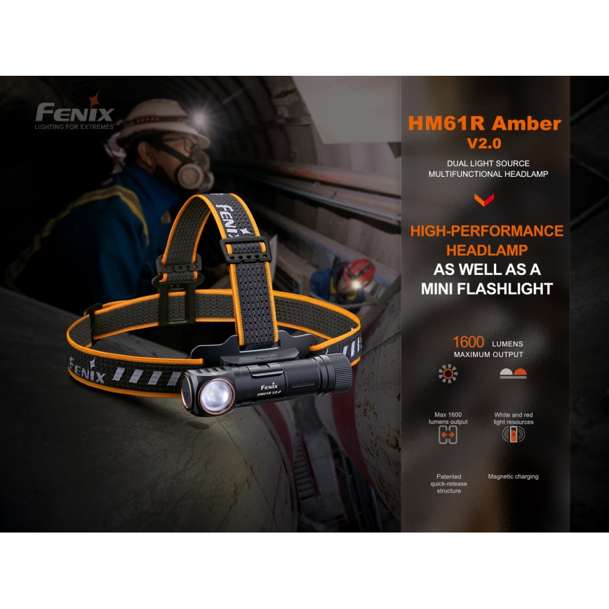 Fenix HM61RV20 - LED Czołówka akumulatorowa LED/USB/2xCR123A IP68 1600 lm 300 h 3400 mAh