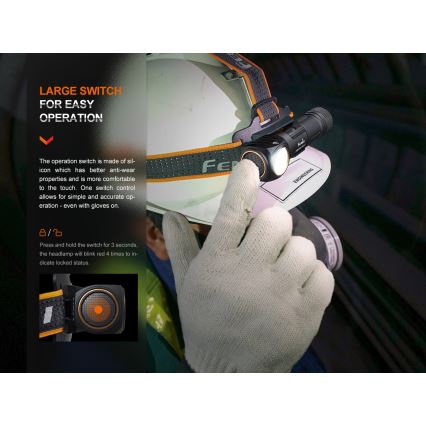 Fenix HM61RV20 - LED Czołówka akumulatorowa LED/USB/2xCR123A IP68 1600 lm 300 h 3400 mAh