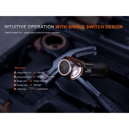 Fenix HM61RV30 - LED ściemnialna ładowalna czołówka LED/USB/1xCR123A 4000 mAh IP68 1800 lm 400 h czarna