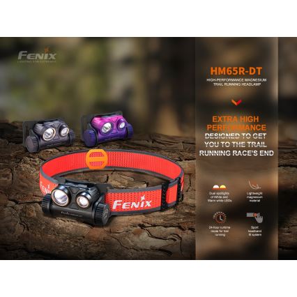 Fenix HM65RDTPRP - LED Czołówka akumulatorowa LED/USB IP68 1500 lm 300 h fioletowa/czarna