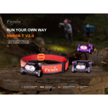 Fenix HM65RTV20BLC- LED Ściemnialna czołówka alumulatorowa LED/USB/2xCR123A IP68 3400 mAh czarna/pomarańczowa