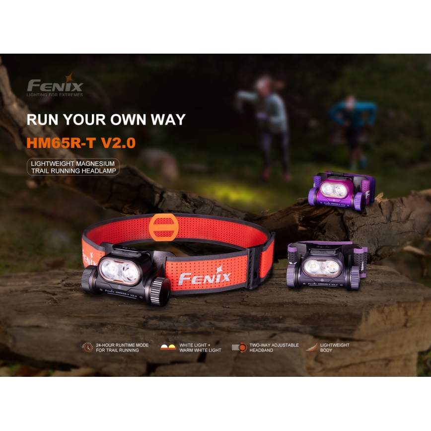 Fenix HM65RTV20BLC- LED Ściemnialna czołówka alumulatorowa LED/USB/2xCR123A IP68 3400 mAh czarna/pomarańczowa