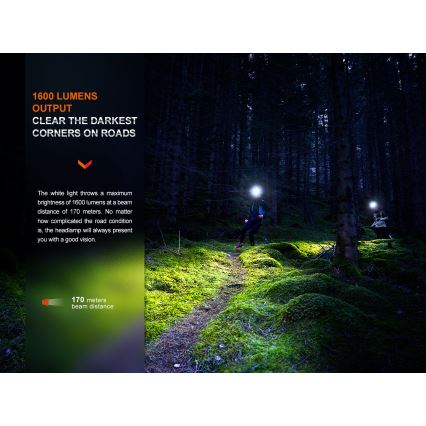 Fenix HM65RTV20BLC- LED Ściemnialna czołówka alumulatorowa LED/USB/2xCR123A IP68 3400 mAh czarna/pomarańczowa