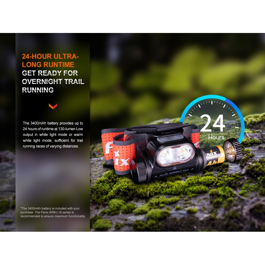 Fenix HM65RTV20BLC- LED Ściemnialna czołówka alumulatorowa LED/USB/2xCR123A IP68 3400 mAh czarna/pomarańczowa