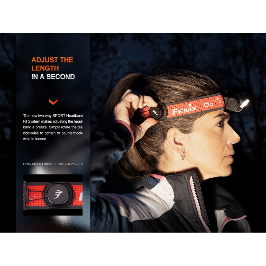 Fenix HM65RTV20BLC- LED Ściemnialna czołówka alumulatorowa LED/USB/2xCR123A IP68 3400 mAh czarna/pomarańczowa