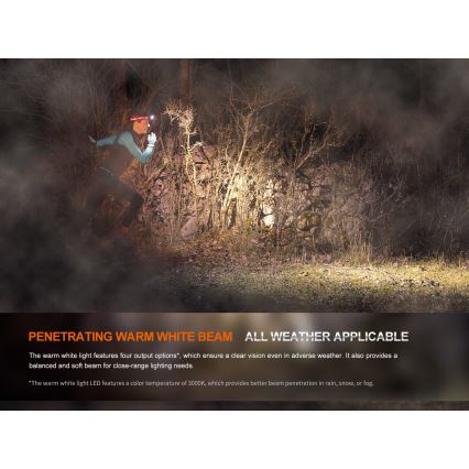 Fenix HM65RTV20BLC- LED Ściemnialna czołówka alumulatorowa LED/USB/2xCR123A IP68 3400 mAh czarna/pomarańczowa