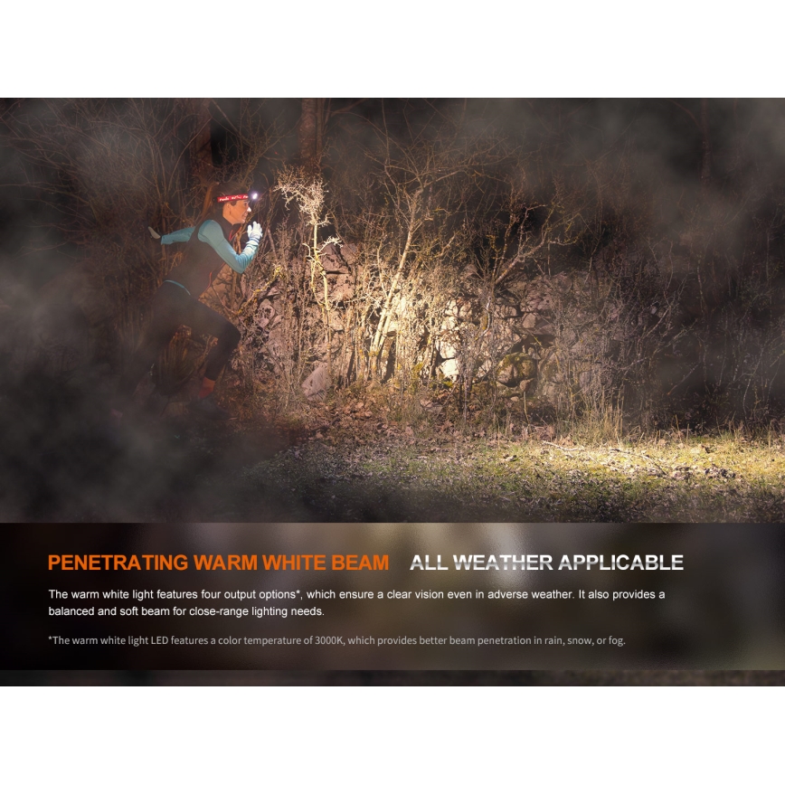 Fenix HM65RTV20BLC- LED Ściemnialna czołówka alumulatorowa LED/USB/2xCR123A IP68 3400 mAh czarna/pomarańczowa