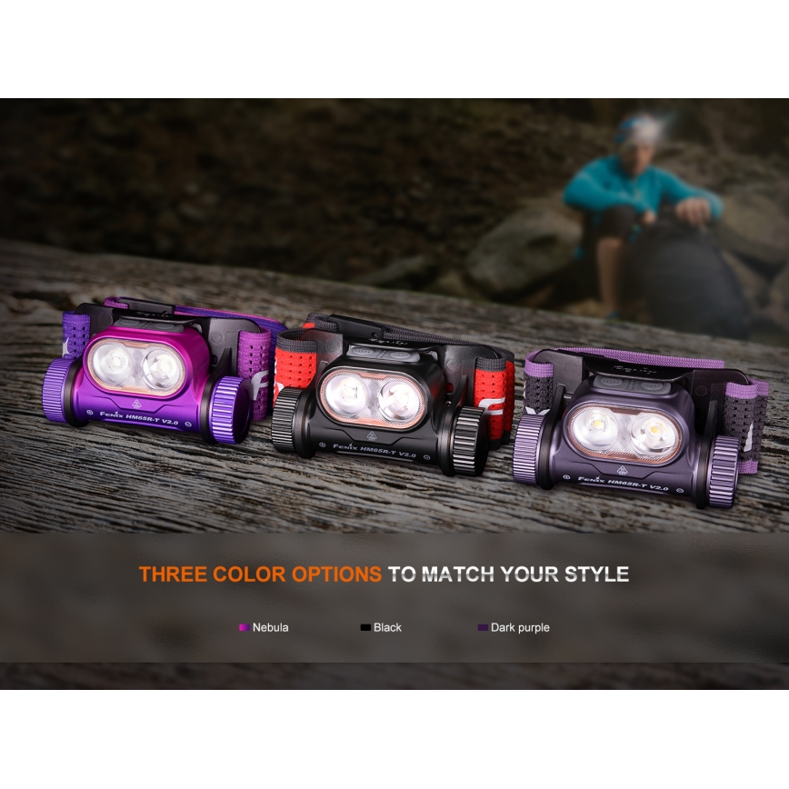 Fenix HM65RTV20BLC- LED Ściemnialna czołówka alumulatorowa LED/USB/2xCR123A IP68 3400 mAh czarna/pomarańczowa