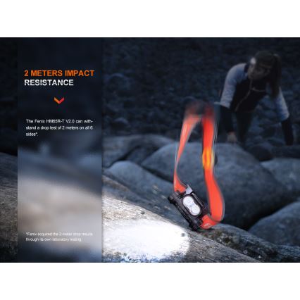 Fenix HM65RTV20BLC- LED Ściemnialna czołówka alumulatorowa LED/USB/2xCR123A IP68 3400 mAh czarna/pomarańczowa