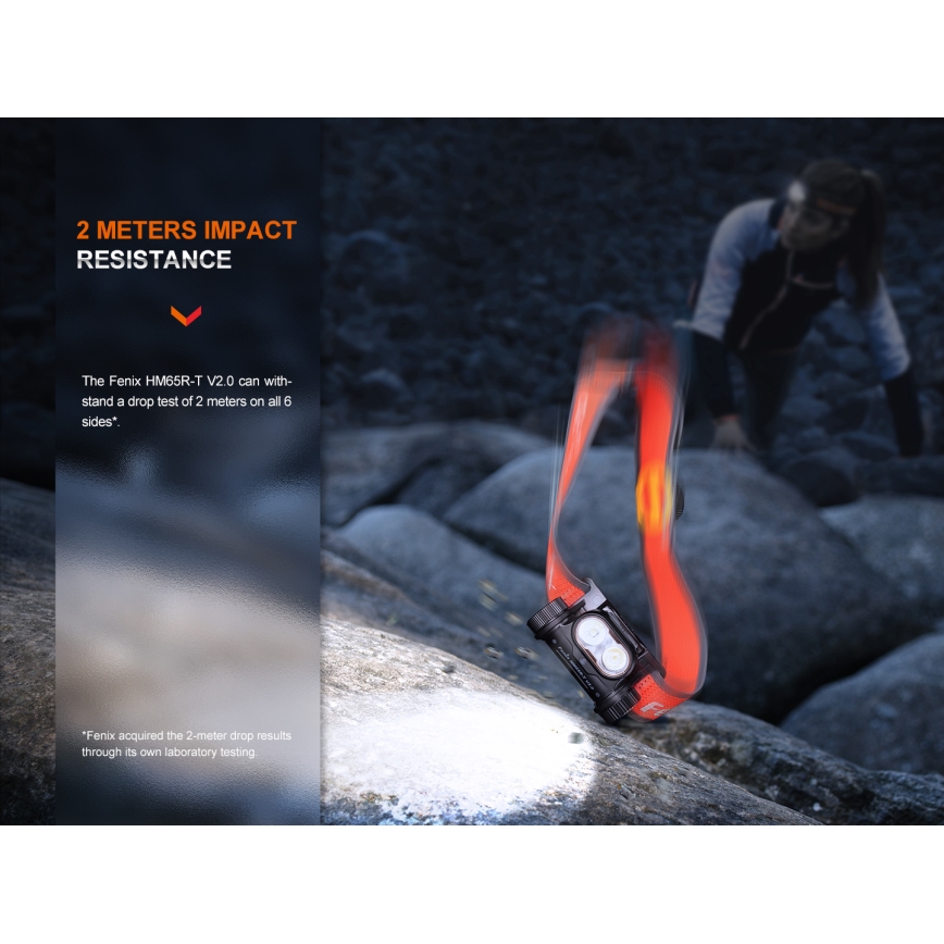 Fenix HM65RTV20BLC- LED Ściemnialna czołówka alumulatorowa LED/USB/2xCR123A IP68 3400 mAh czarna/pomarańczowa