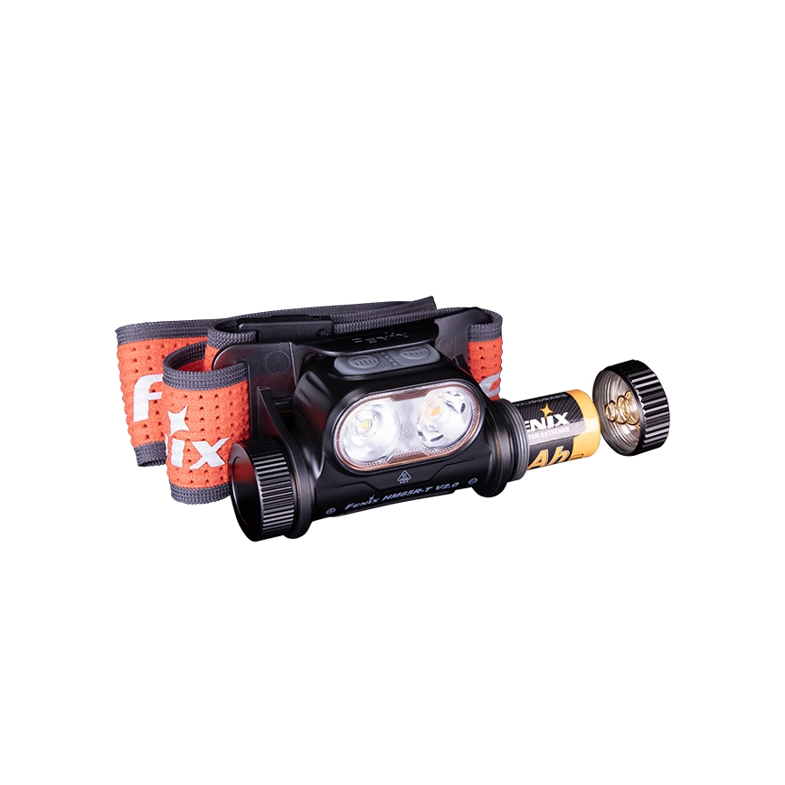Fenix HM65RTV20BLC- LED Ściemnialna czołówka alumulatorowa LED/USB/2xCR123A IP68 3400 mAh czarna/pomarańczowa