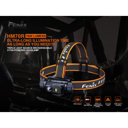 Fenix HM70R - LED Czołówka akumulatorowa 4xLED/1x21700 IP68 1600 błyszcz. 800 h 5000 mAh