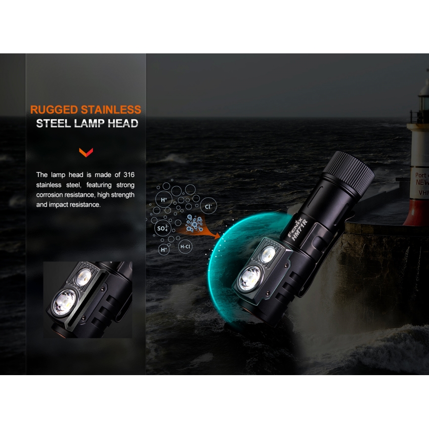 Fenix HM71R - LED Czołówka akumulatorowa LED/USB IP68 2700 błyszcz. 400 h 5000 mAh