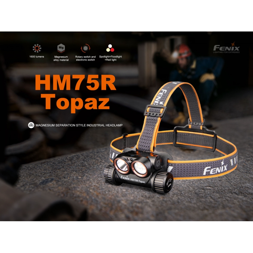 Fenix HM75RTOPAZ - LED Ściemnialna akumulatorowa czołówka LED/USB IP68 1600 błyszcz. 210 h 4000 mAh