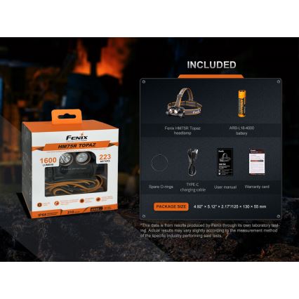 Fenix HM75RTOPAZ - LED Ściemnialna akumulatorowa czołówka LED/USB IP68 1600 błyszcz. 210 h 4000 mAh