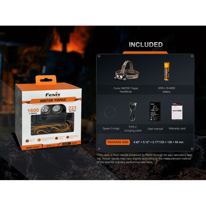 Fenix HM75RTOPAZ - LED Ściemnialna akumulatorowa czołówka LED/USB IP68 1600 błyszcz. 210 h 4000 mAh