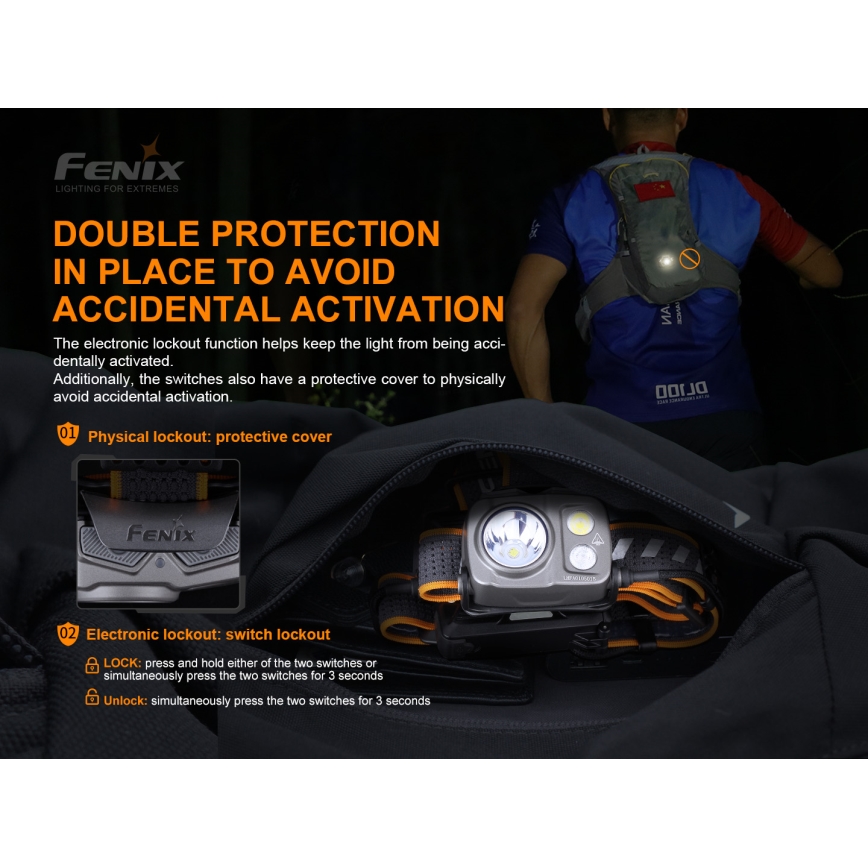 Fenix HP16R1250 - LED Czołówka akumulatorowa 3xLED/USB 4xAA IP66 1250 błyszcz. 600 h 3000 mAh