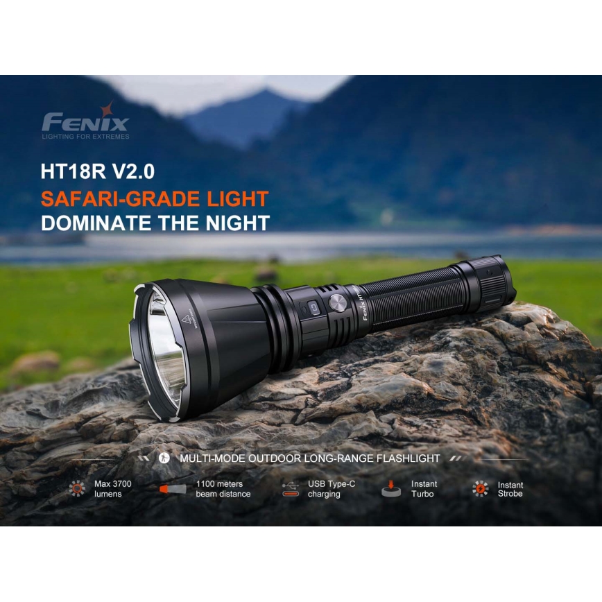 Fenix HT18RV20 - ściemnialna latarka ładowalna LED/USB, 6000 mAh, IP68, 3700 lm, 87 h, czarna