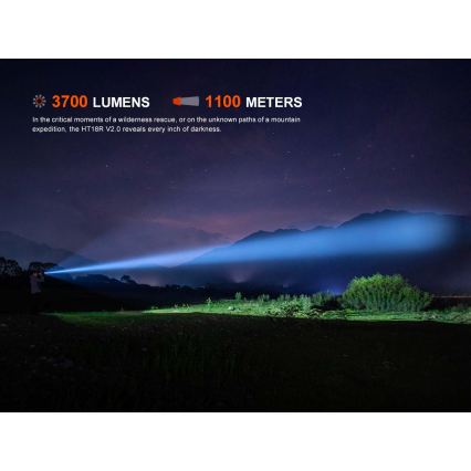 Fenix HT18RV20 - ściemnialna latarka ładowalna LED/USB, 6000 mAh, IP68, 3700 lm, 87 h, czarna