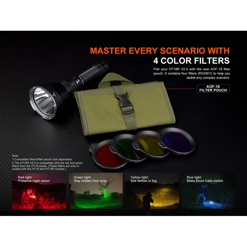 Fenix HT18RV20 - ściemnialna latarka ładowalna LED/USB, 6000 mAh, IP68, 3700 lm, 87 h, czarna